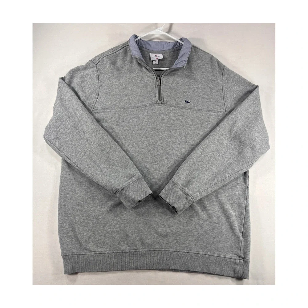 Vineyard Vines Mens Large Quarter Zip Pullover Heather Grey Sweatshirt